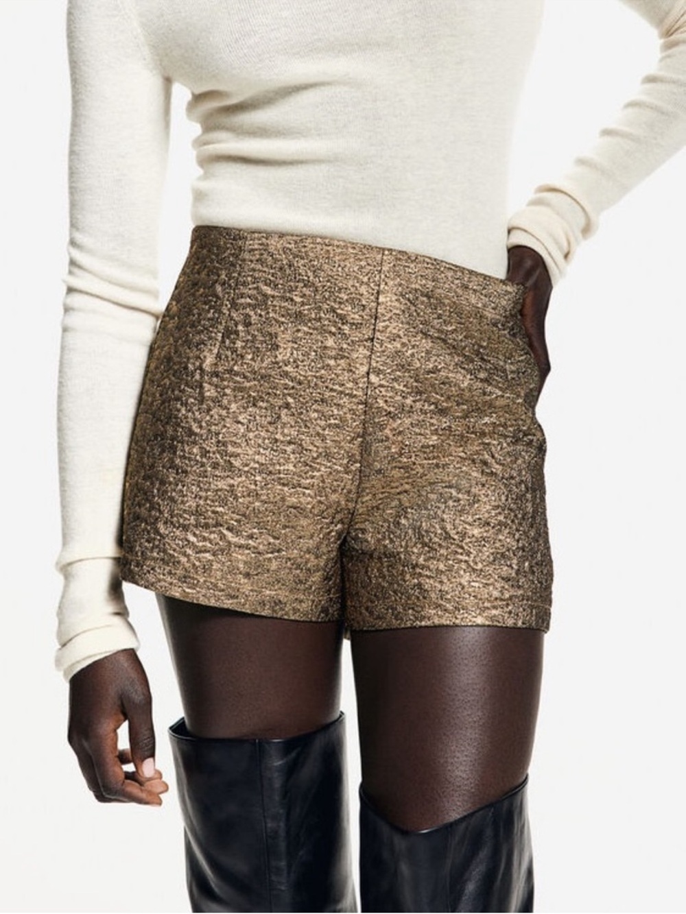 H&M EDITION NWT bronze Gold Metallic mini Shorts
